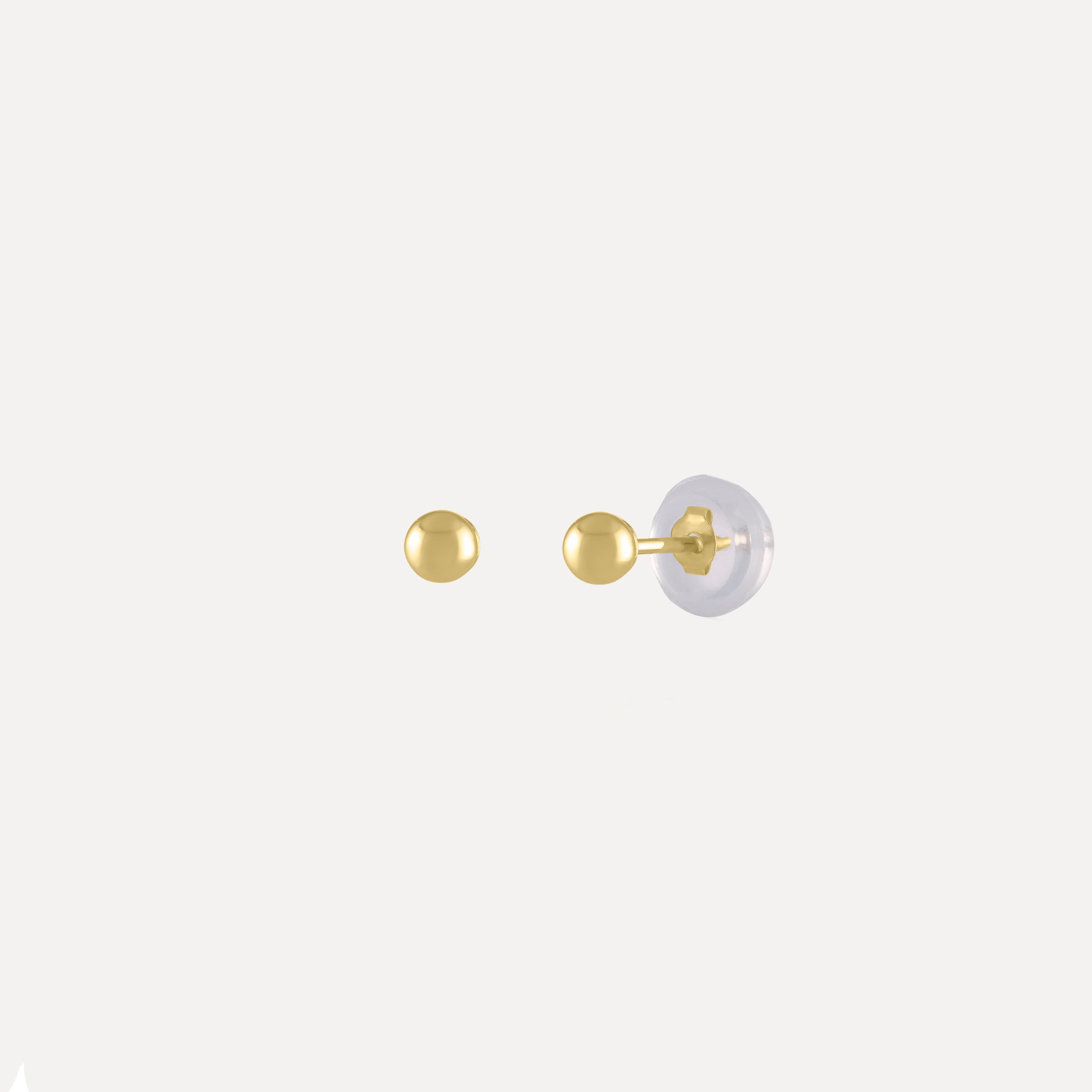 14K Yellow Gold Ball Stud Earrings, Silicone Covered Gold Push