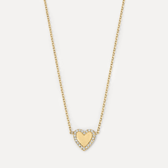 Mini Heart Necklace with Pave Outline